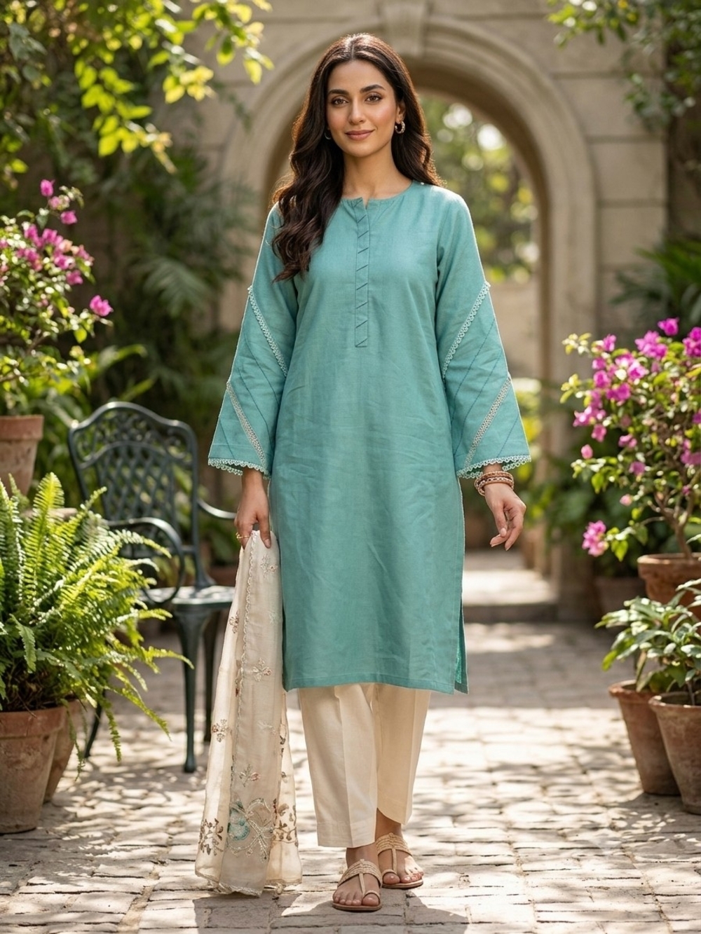 Teal Straight Kurta Tunic - Women Tops